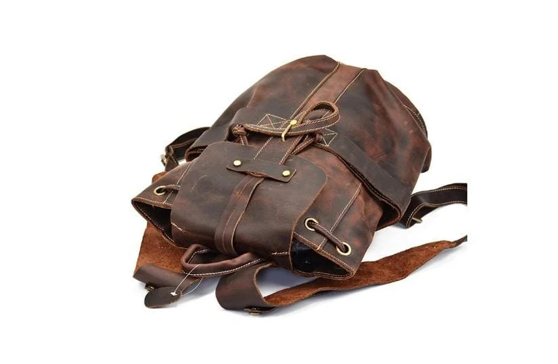 Rustic Brown Buffalo Leather Convertible Backpack Purse