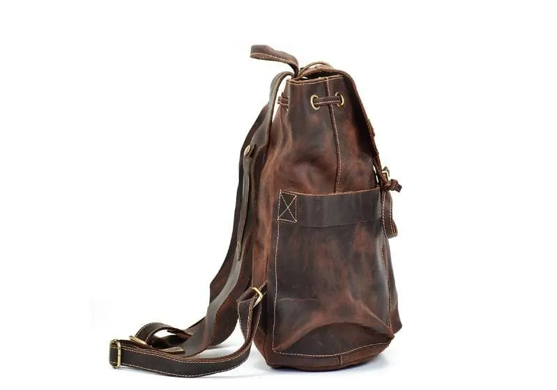 Rustic Brown Buffalo Leather Convertible Backpack Purse