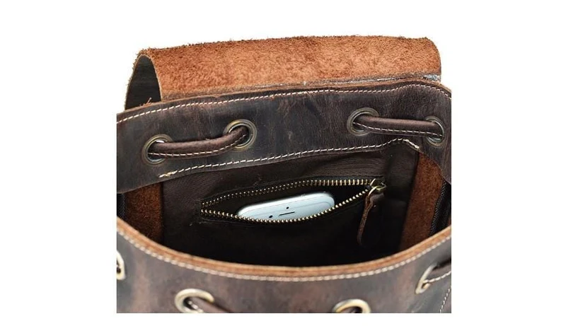 Rustic Brown Buffalo Leather Convertible Backpack Purse