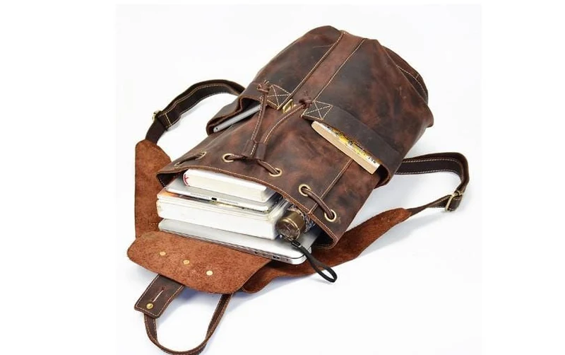 Rustic Brown Buffalo Leather Convertible Backpack Purse