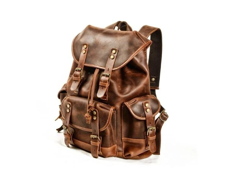 Women's Full Grain Brown Leather Backpack Purse – Handcrafted Buffalo Leather
