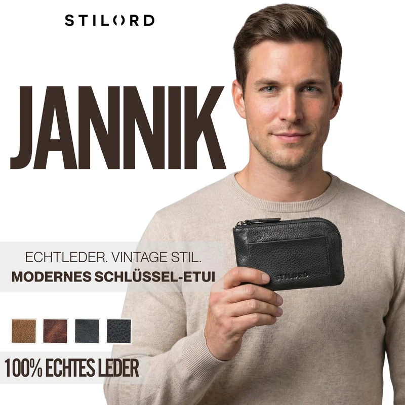 "Jannik" Vintage Schlüsselmäppchen Leder mit Münzfach & Reißverschluss