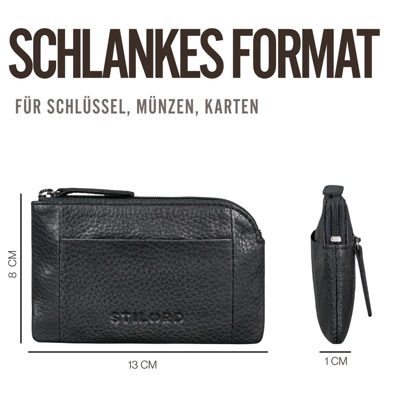 "Jannik" Vintage Schlüsselmäppchen Leder mit Münzfach & Reißverschluss