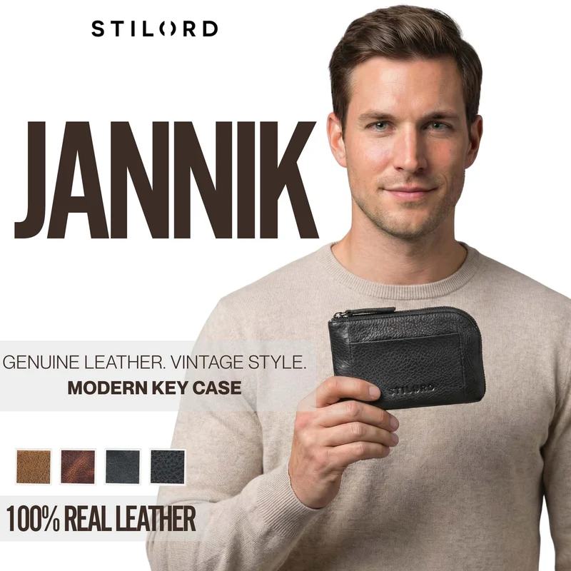 "Jannik" Vintage Schlüsselmäppchen Leder mit Münzfach & Reißverschluss