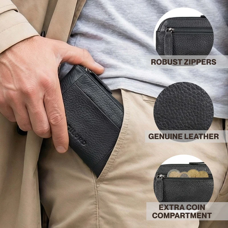 "Jannik" Vintage Schlüsselmäppchen Leder mit Münzfach & Reißverschluss