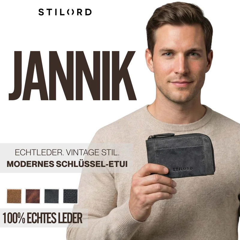 "Jannik" Vintage Schlüsselmäppchen Leder mit Münzfach & Reißverschluss