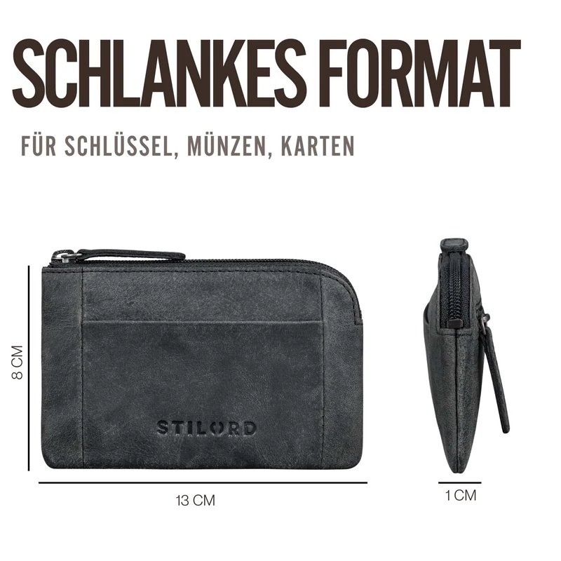 "Jannik" Vintage Schlüsselmäppchen Leder mit Münzfach & Reißverschluss