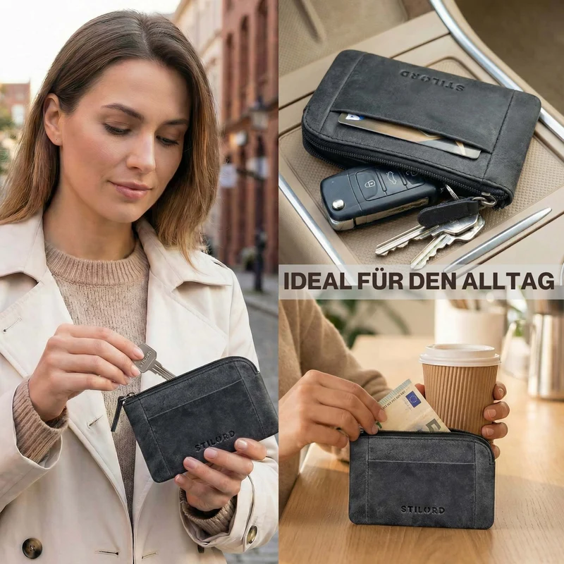 "Jannik" Vintage Schlüsselmäppchen Leder mit Münzfach & Reißverschluss
