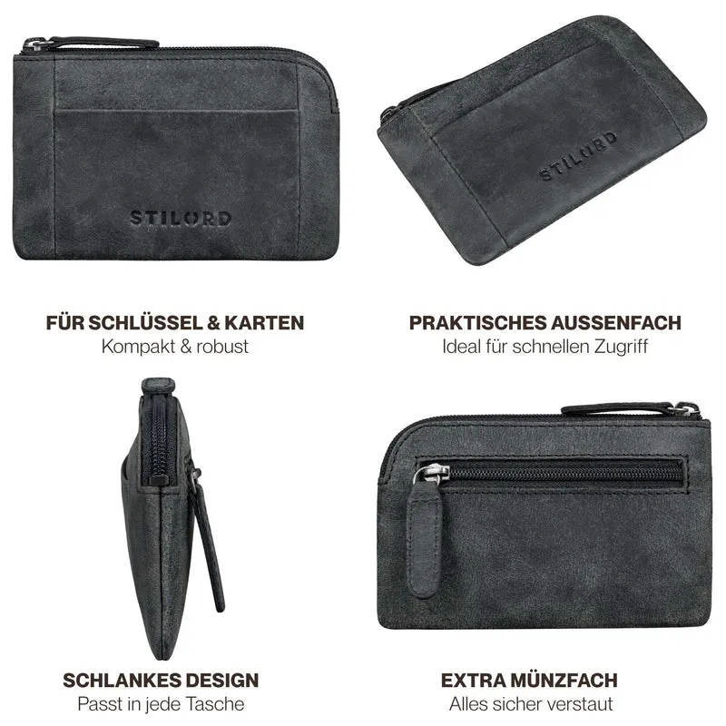 "Jannik" Vintage Schlüsselmäppchen Leder mit Münzfach & Reißverschluss