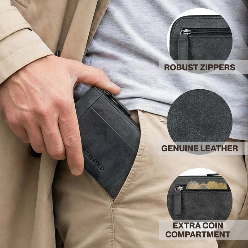 "Jannik" Vintage Schlüsselmäppchen Leder mit Münzfach & Reißverschluss