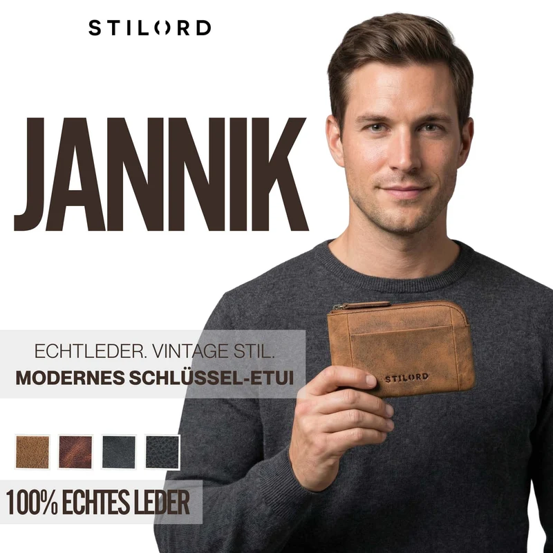 "Jannik" Vintage Schlüsselmäppchen Leder mit Münzfach & Reißverschluss