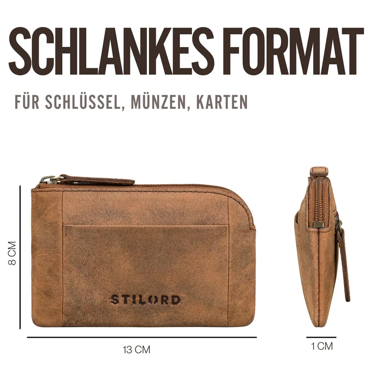 "Jannik" Vintage Schlüsselmäppchen Leder mit Münzfach & Reißverschluss