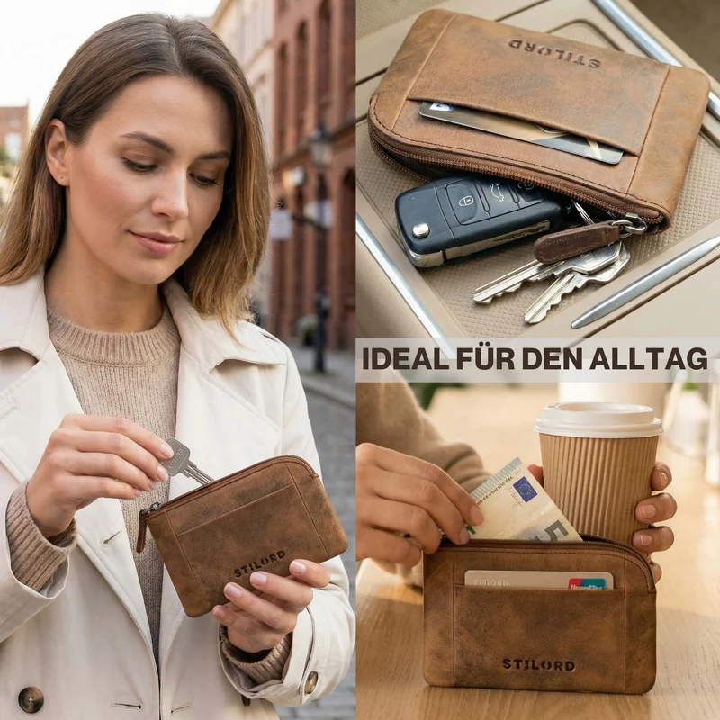 "Jannik" Vintage Schlüsselmäppchen Leder mit Münzfach & Reißverschluss