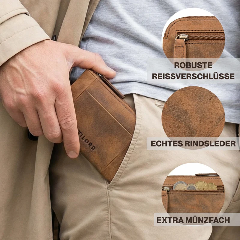 "Jannik" Vintage Schlüsselmäppchen Leder mit Münzfach & Reißverschluss