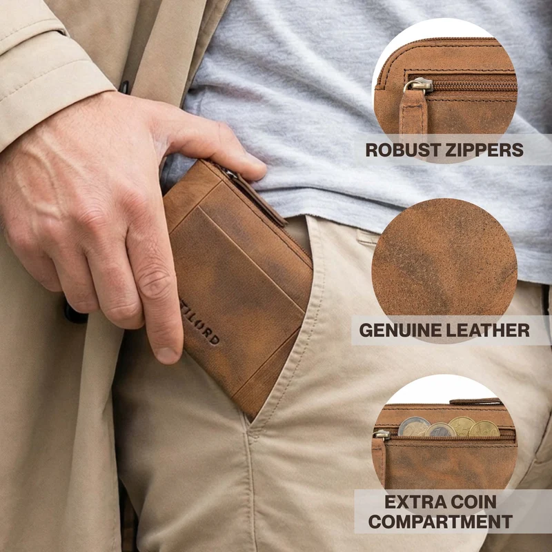 "Jannik" Vintage Schlüsselmäppchen Leder mit Münzfach & Reißverschluss