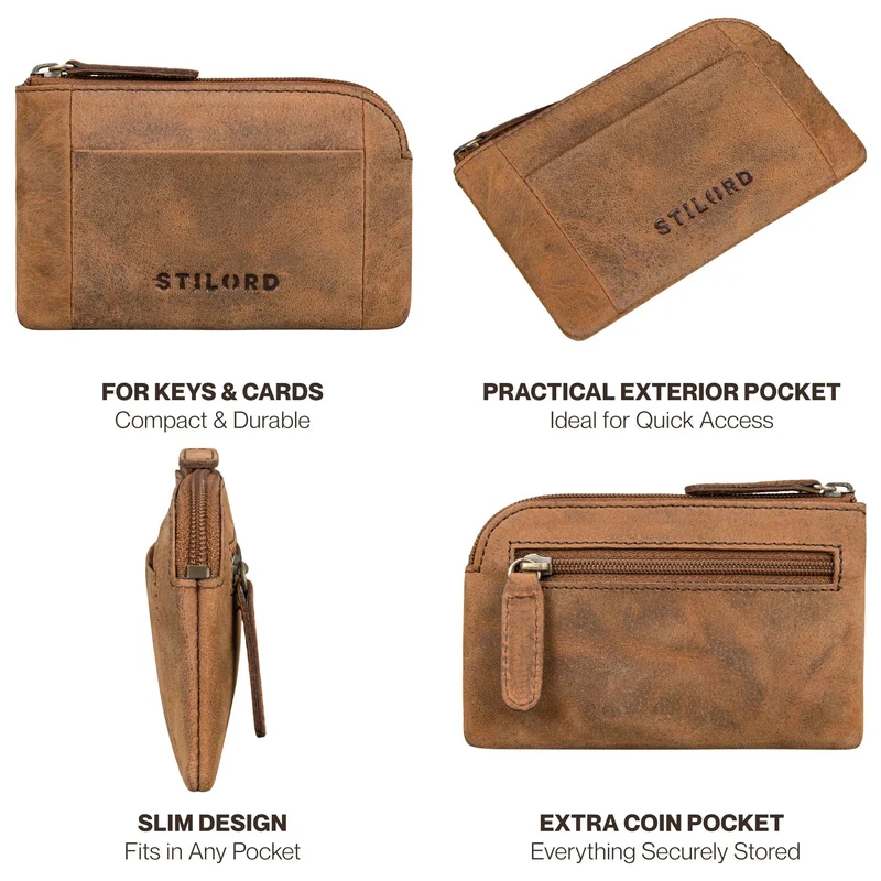 "Jannik" Vintage Schlüsselmäppchen Leder mit Münzfach & Reißverschluss