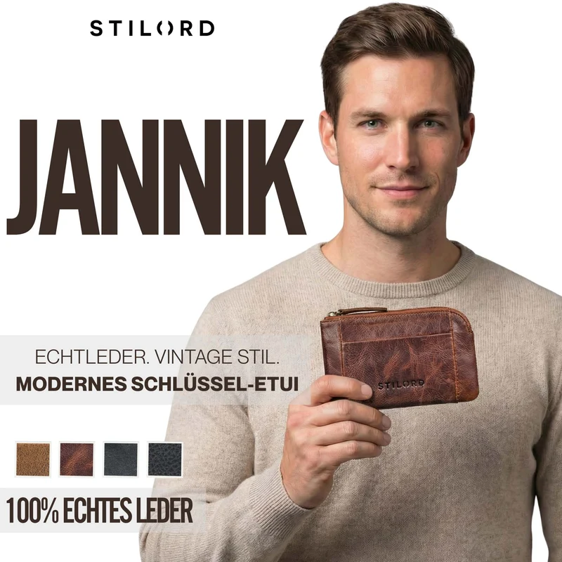 "Jannik" Vintage Schlüsselmäppchen Leder mit Münzfach & Reißverschluss