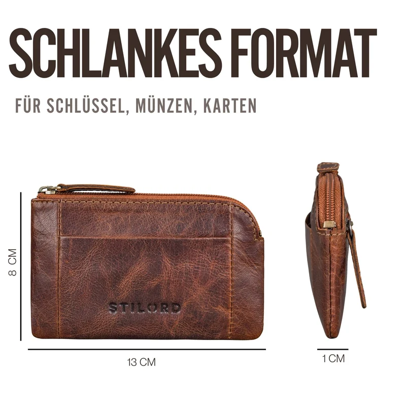 "Jannik" Vintage Schlüsselmäppchen Leder mit Münzfach & Reißverschluss