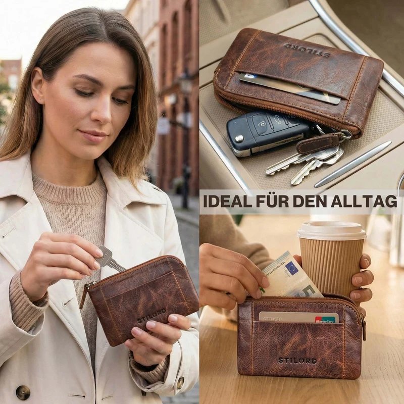 "Jannik" Vintage Schlüsselmäppchen Leder mit Münzfach & Reißverschluss