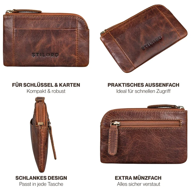"Jannik" Vintage Schlüsselmäppchen Leder mit Münzfach & Reißverschluss