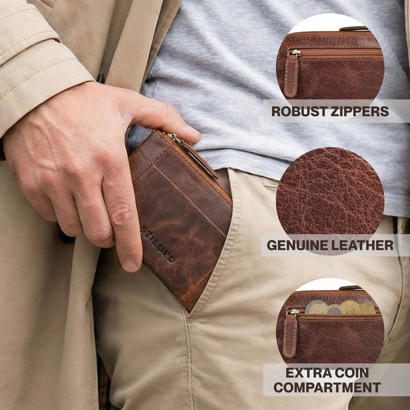"Jannik" Vintage Schlüsselmäppchen Leder mit Münzfach & Reißverschluss