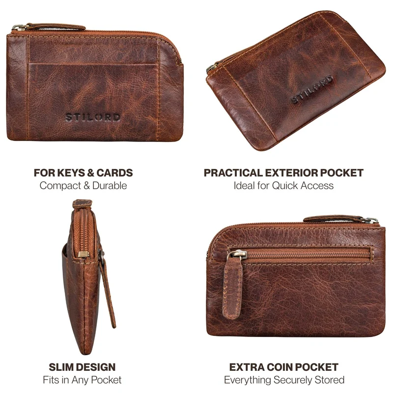 "Jannik" Vintage Schlüsselmäppchen Leder mit Münzfach & Reißverschluss
