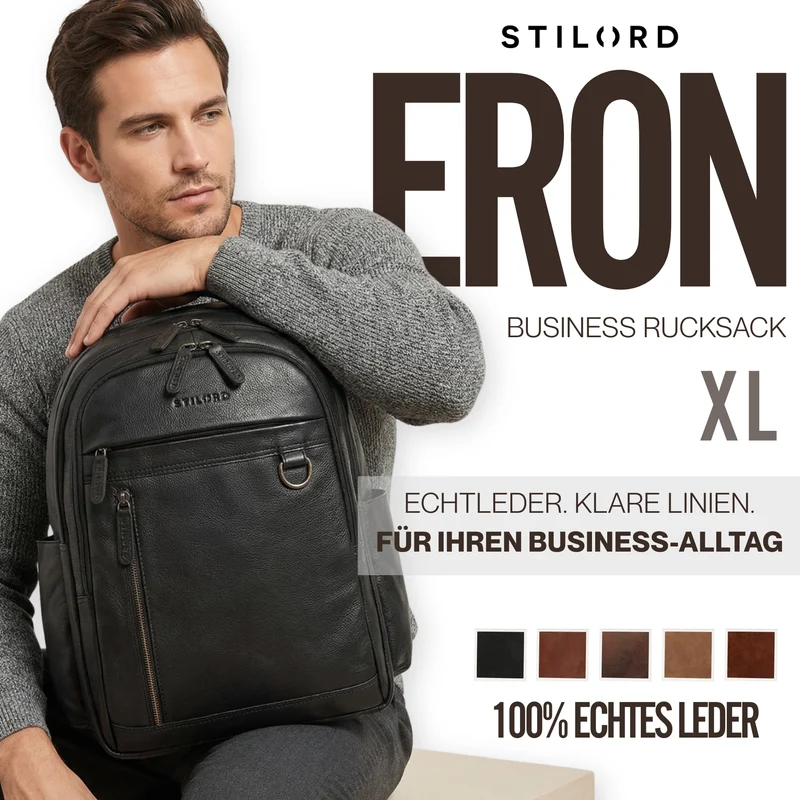 "Eron" Großer Business Rucksack Herren Leder 15,6 - 16 Zoll