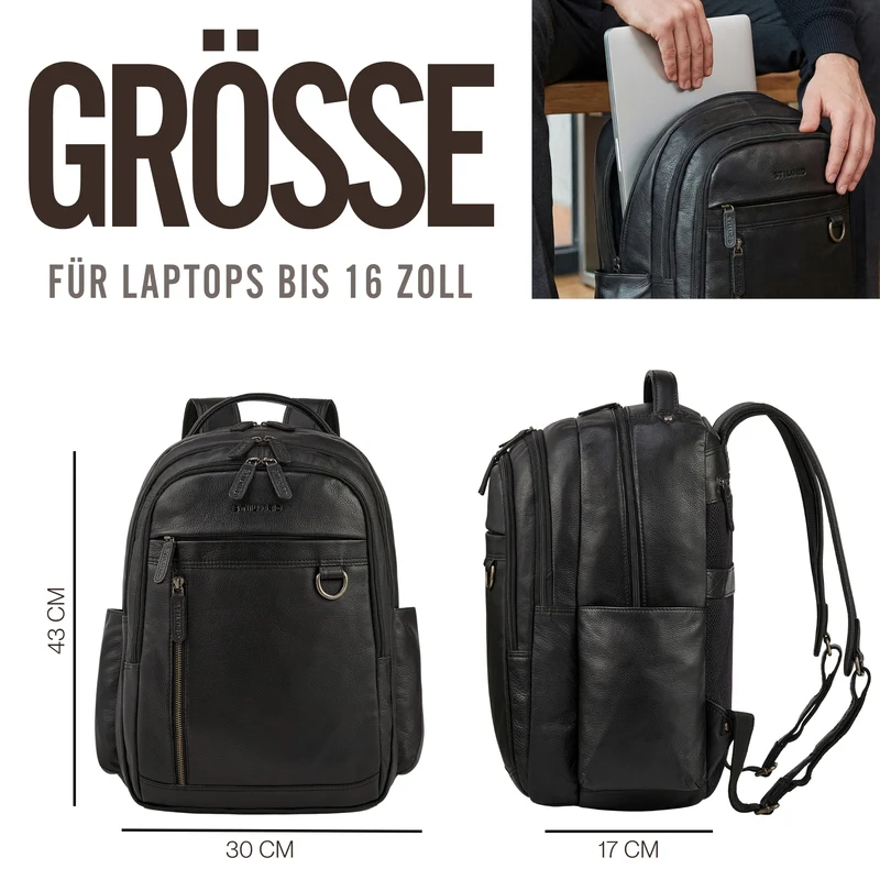 "Eron" Großer Business Rucksack Herren Leder 15,6 - 16 Zoll