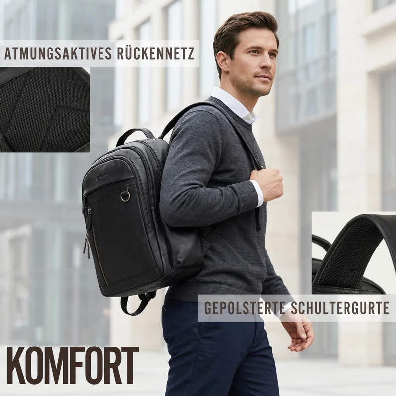 "Eron" Großer Business Rucksack Herren Leder 15,6 - 16 Zoll