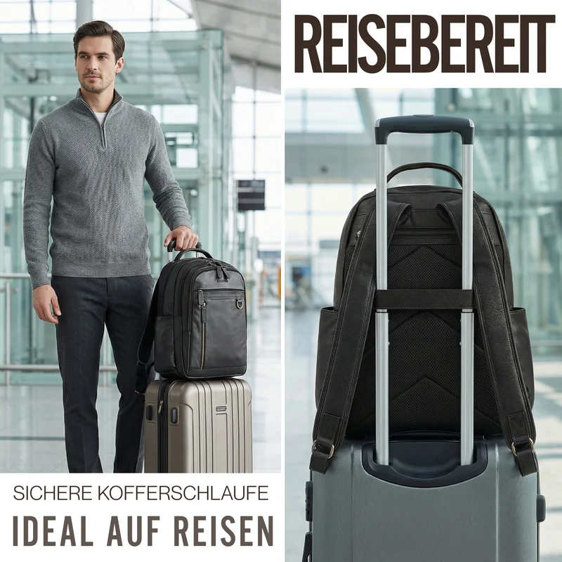 "Eron" Großer Business Rucksack Herren Leder 15,6 - 16 Zoll