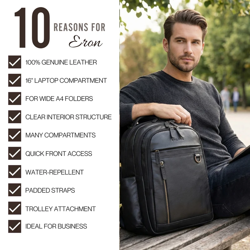"Eron" Großer Business Rucksack Herren Leder 15,6 - 16 Zoll