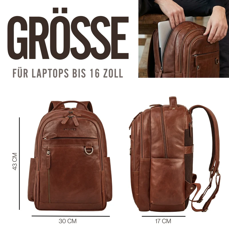 "Eron" Großer Business Rucksack Herren Leder 15,6 - 16 Zoll