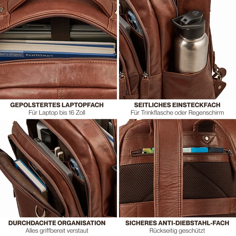 "Eron" Großer Business Rucksack Herren Leder 15,6 - 16 Zoll