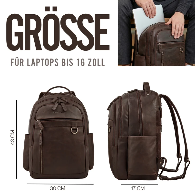 "Eron" Großer Business Rucksack Herren Leder 15,6 - 16 Zoll