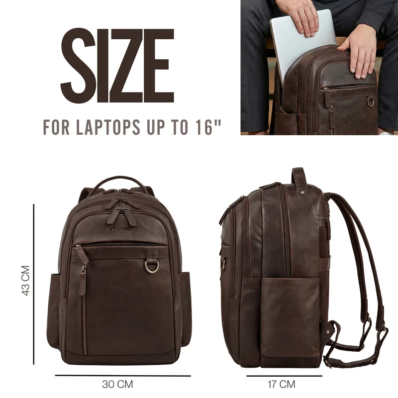 "Eron" Großer Business Rucksack Herren Leder 15,6 - 16 Zoll