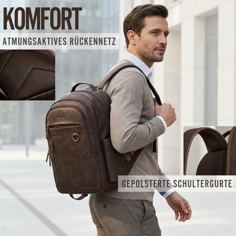 "Eron" Großer Business Rucksack Herren Leder 15,6 - 16 Zoll