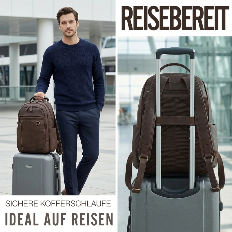 "Eron" Großer Business Rucksack Herren Leder 15,6 - 16 Zoll