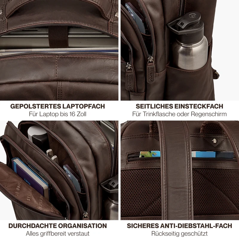 "Eron" Großer Business Rucksack Herren Leder 15,6 - 16 Zoll