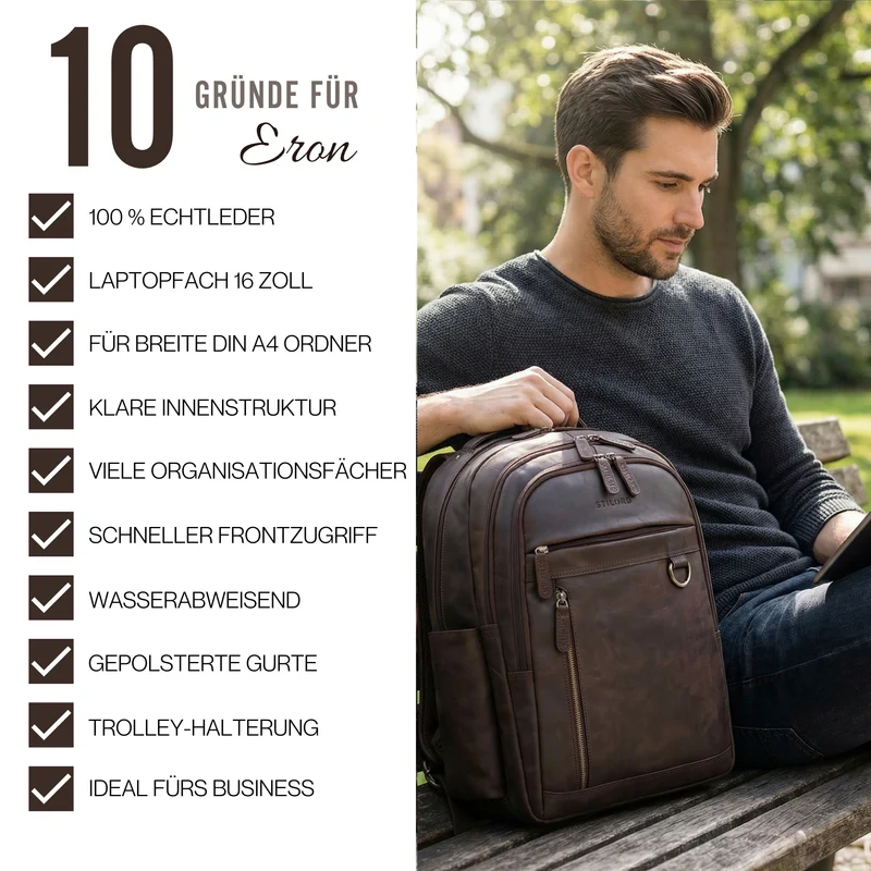 "Eron" Großer Business Rucksack Herren Leder 15,6 - 16 Zoll