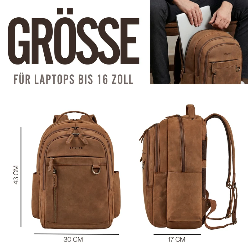 "Eron" Großer Business Rucksack Herren Leder 15,6 - 16 Zoll