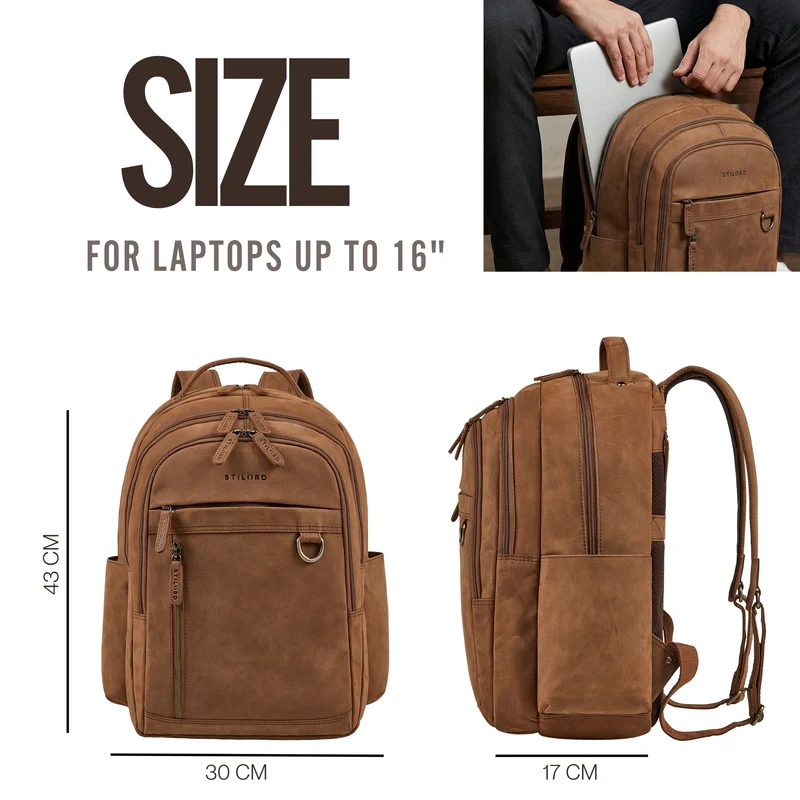 "Eron" Großer Business Rucksack Herren Leder 15,6 - 16 Zoll