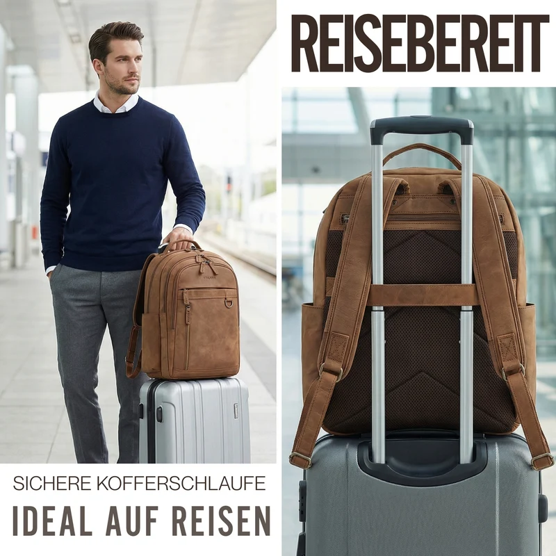"Eron" Großer Business Rucksack Herren Leder 15,6 - 16 Zoll