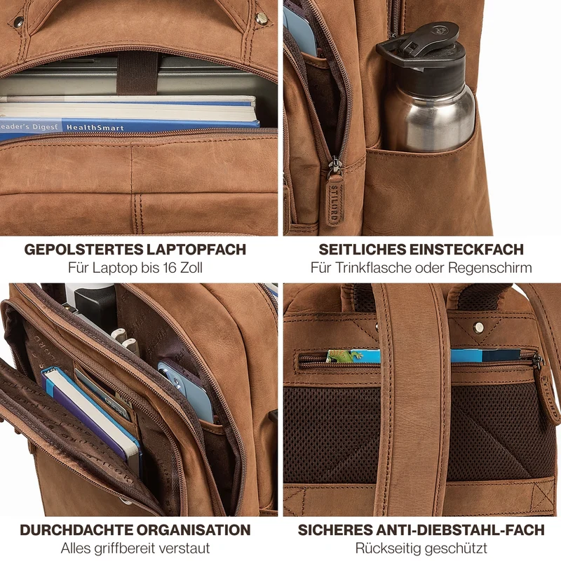 "Eron" Großer Business Rucksack Herren Leder 15,6 - 16 Zoll