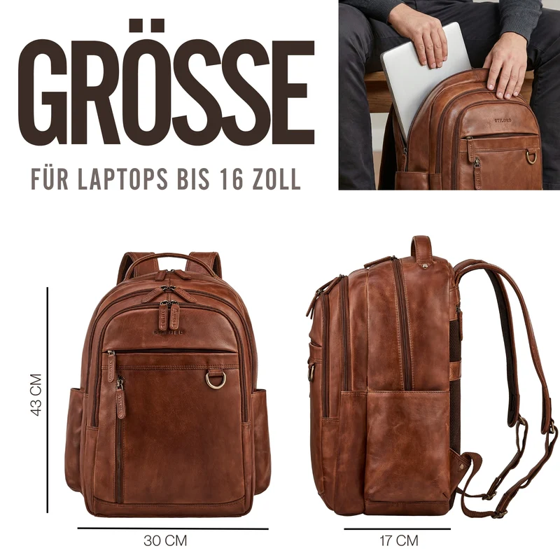 "Eron" Großer Business Rucksack Herren Leder 15,6 - 16 Zoll