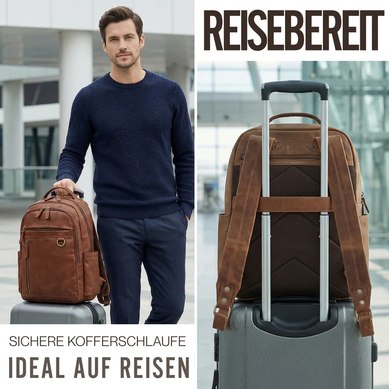 "Eron" Großer Business Rucksack Herren Leder 15,6 - 16 Zoll