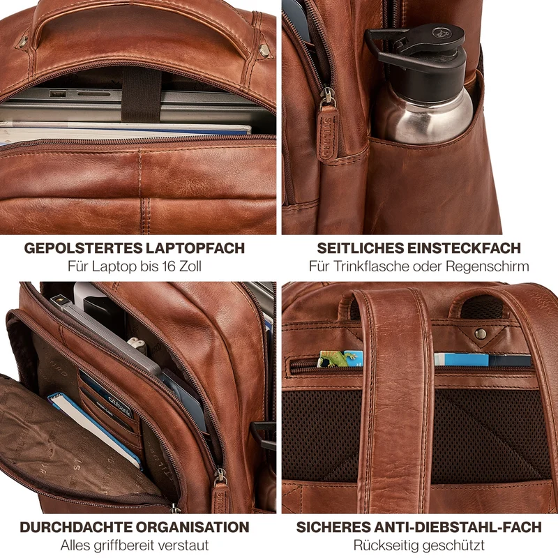 "Eron" Großer Business Rucksack Herren Leder 15,6 - 16 Zoll