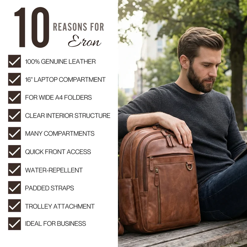 "Eron" Großer Business Rucksack Herren Leder 15,6 - 16 Zoll