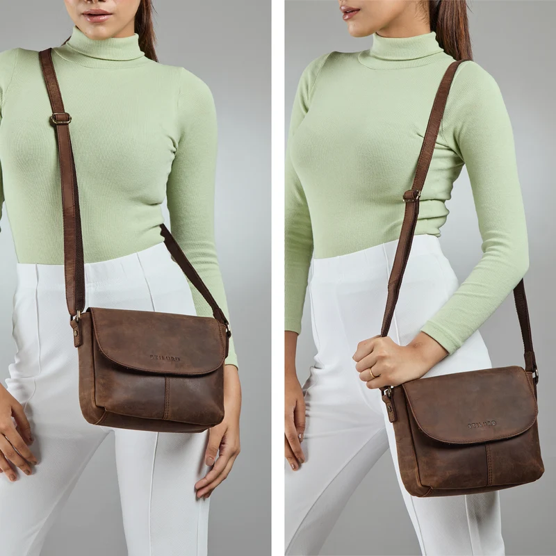 B-WARE "Elowen" Stylishe Kleine Echtleder Umhängetasche für Damen