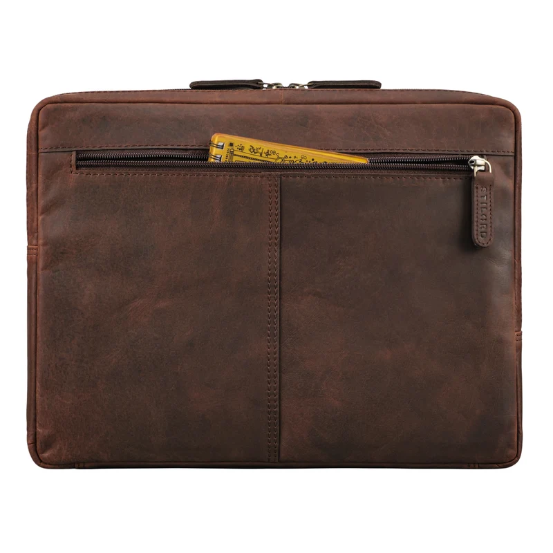 B-WARE "Merkur" Vintage Aktenmappe Laptophülle Leder 13 - 14 Zoll Notebook