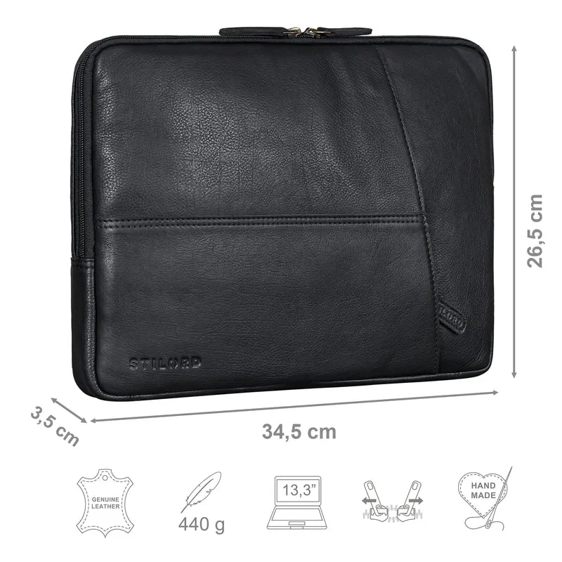 B-WARE "Merkur" Vintage Aktenmappe Laptophülle Leder 13 - 14 Zoll Notebook